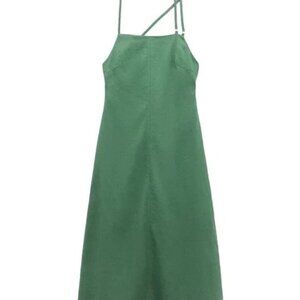 Zara NWT Green Linen Blend Dress with Open Back